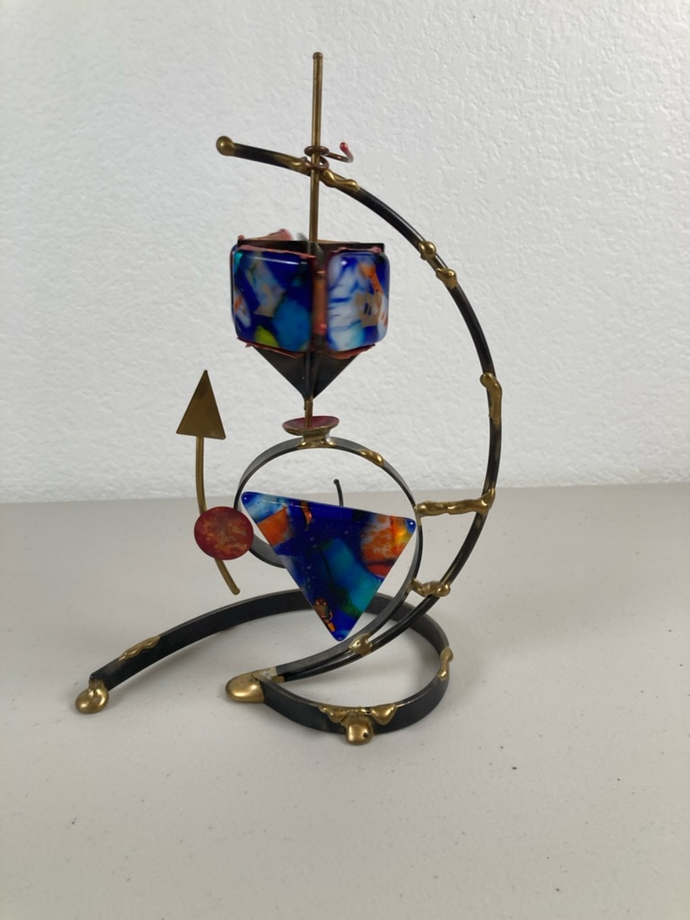 Judaica Gary Rosenthal Copper Brass Glass Spinning Dreidal Art Sculpture 9.1/4”